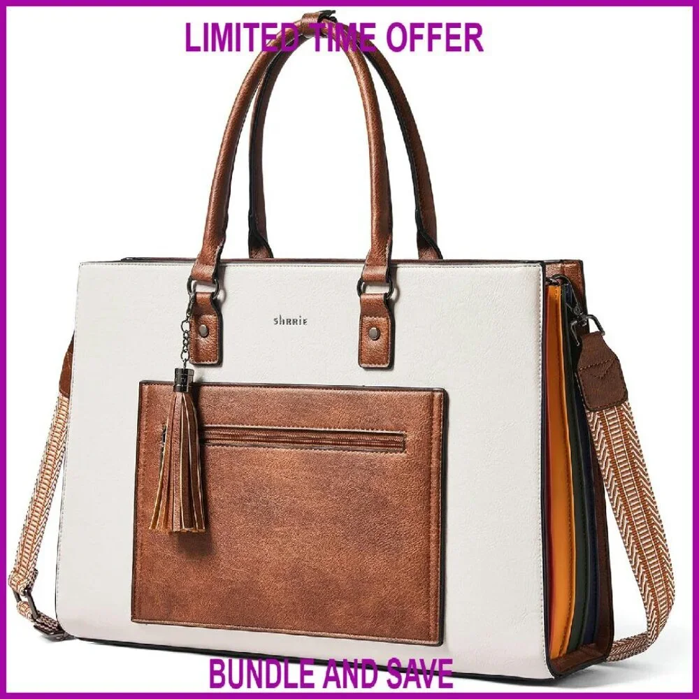 Waterproof Leather Tote Bag for 16 Inch Laptop, Vintage Style